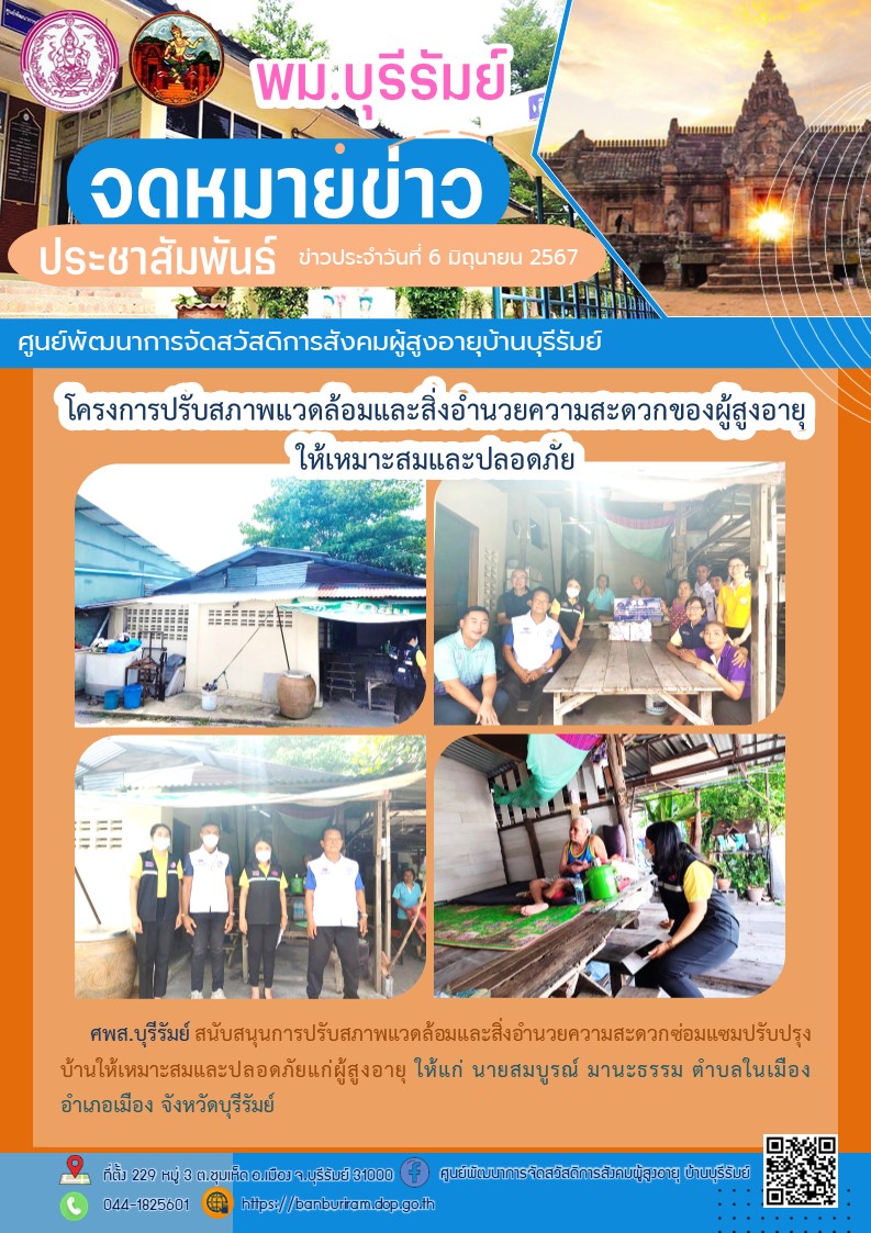 สนับสนุนการปรับสภาพแวดล้อมและสิ่งอำนวยความสะดวกซ่อมแซมปรับปรุงบ้านให้เหมาะสมและปลอดภัยแก่ผู้สูงอายุ