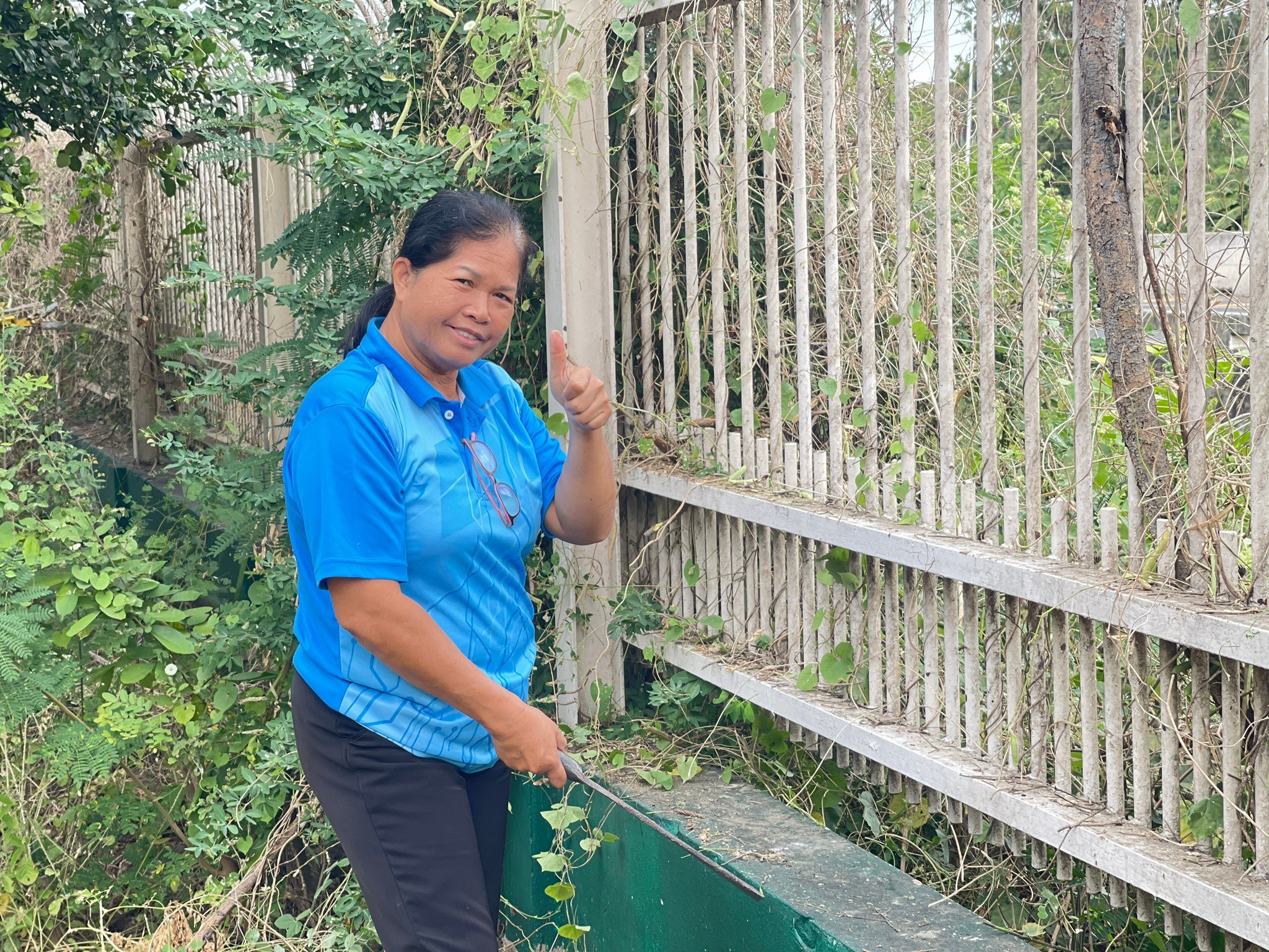 5 ส. ร่วมใจ พัฒนาสภาพแวดล้อม ทำความสะอาด ตัดแต่งกิ่งไม้บริเวณรั้วด้านหน้าศูนย์ฯ